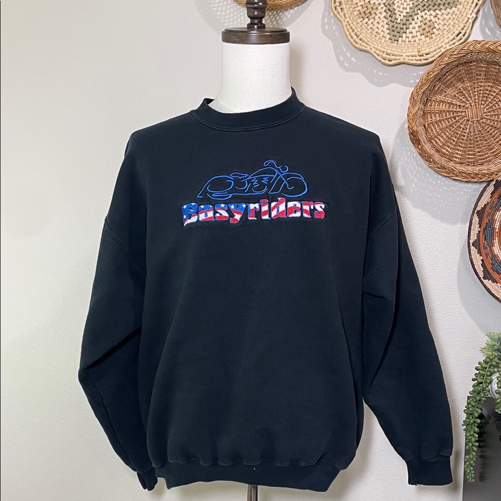 Easy Riders Harley Street Bike Embroidered Crewneck Black Red White Blue Large